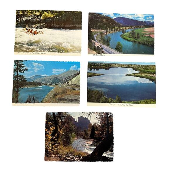 Lot of 5 Vintage River Scenery Nature Scalloped Edges Postcards - Picture 1 of 7